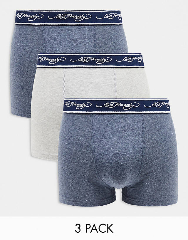 Ed Hardy - hixam 3 pack trunks in blue and grey