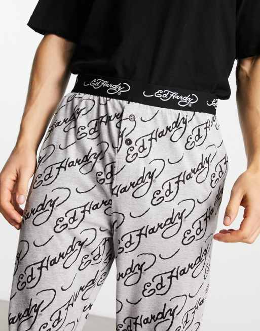 Ed Hardy jacquard waistband lounge pants in grey marl | ASOS