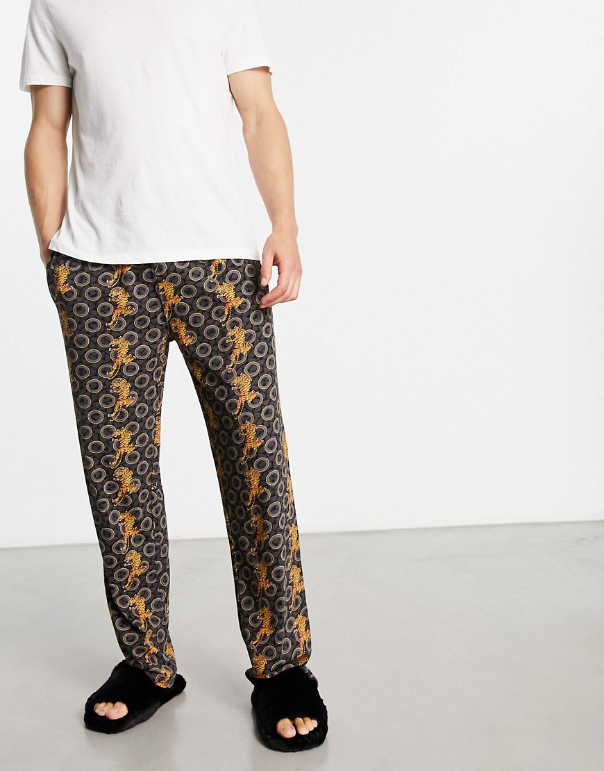 jacquard waistband sleep pants in black and gold