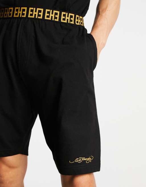 Ed Hardy jaquard waistband sleep shorts in black and gold, 2 of 4