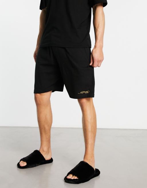 Ed Hardy jaquard waistband sleep shorts in black and gold, 3 of 4