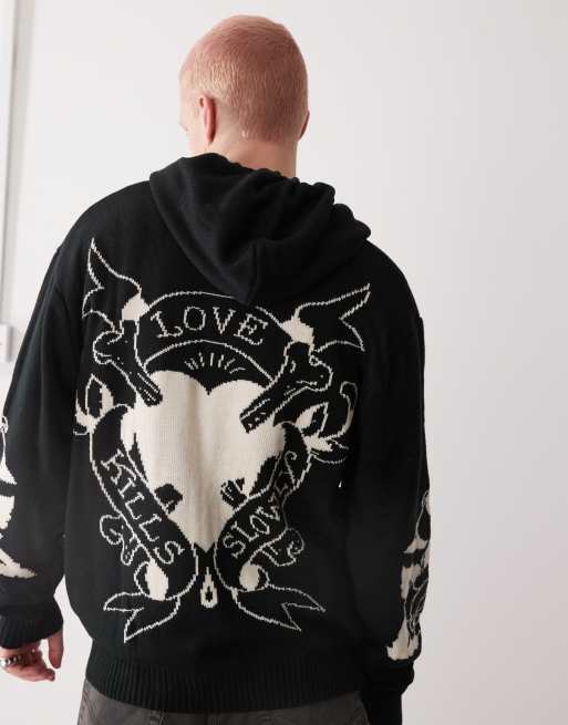Sudadera Con Capucha Ed Hardy Estilo Mono Acid Flaming Skull Con  Cremallera Hombre Gris