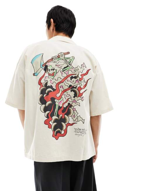 Ed Hardy – Koszula o luźnym kroju z logo w gotyckim stylu z przodu i na plecach
