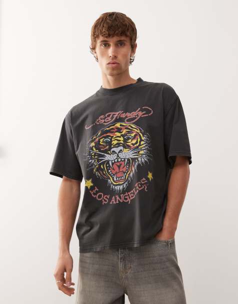 Ed Hardy LA tiger t-shirt in washed black