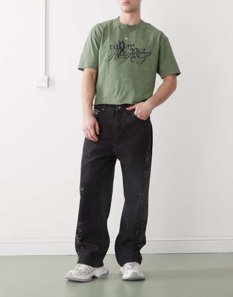 Ed Hardy laser etched dragon denim trousers in black - view 1