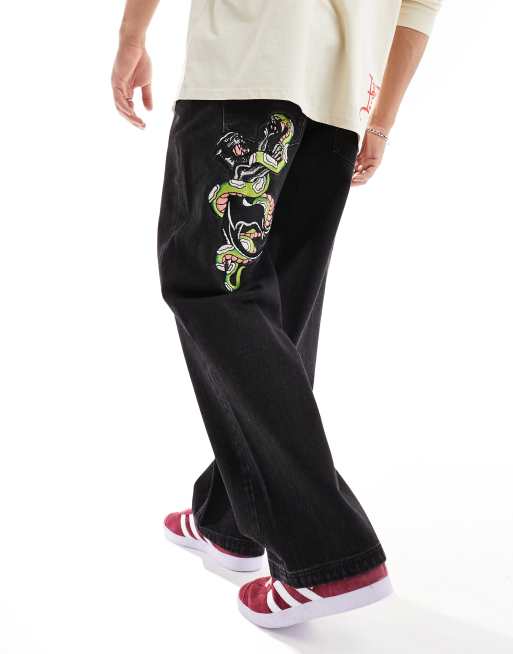 Ed Hardy – Lässig und gerade geschnittene Jeans in verwaschenem Grau mit Stickerei, 3 von 5