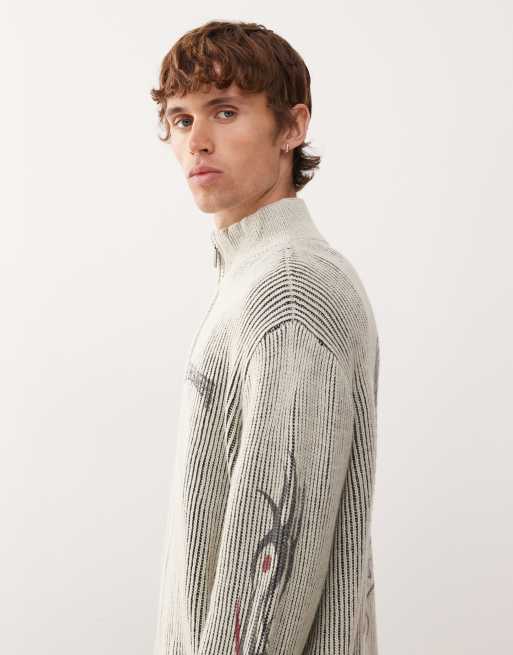 Ed Hardy life before honor fur detail knitted zip through jacket