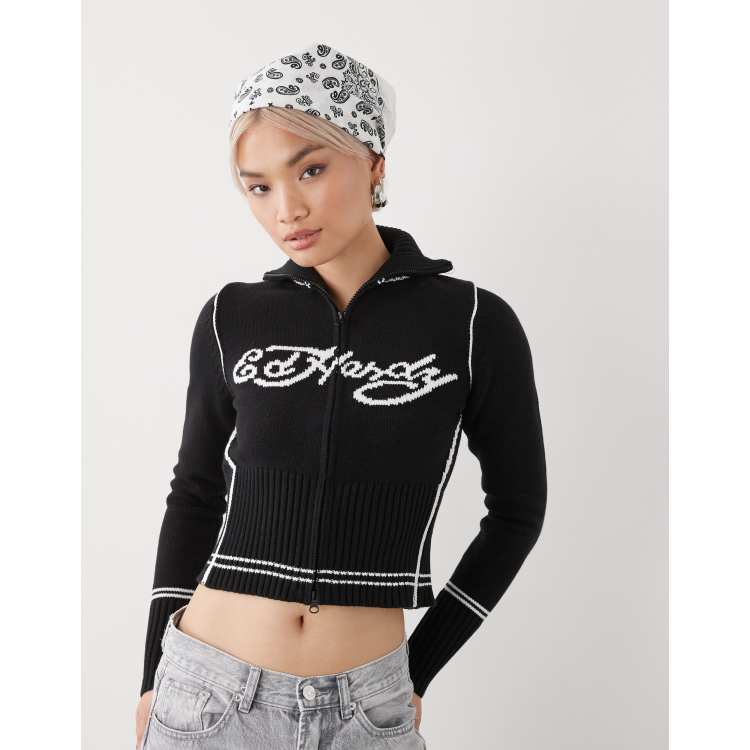 Ed Hardy life before knitted zip through jacket in black | ASOS