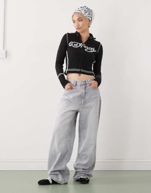 Ed Hardy life before knitted zip through jacket in black | ASOS