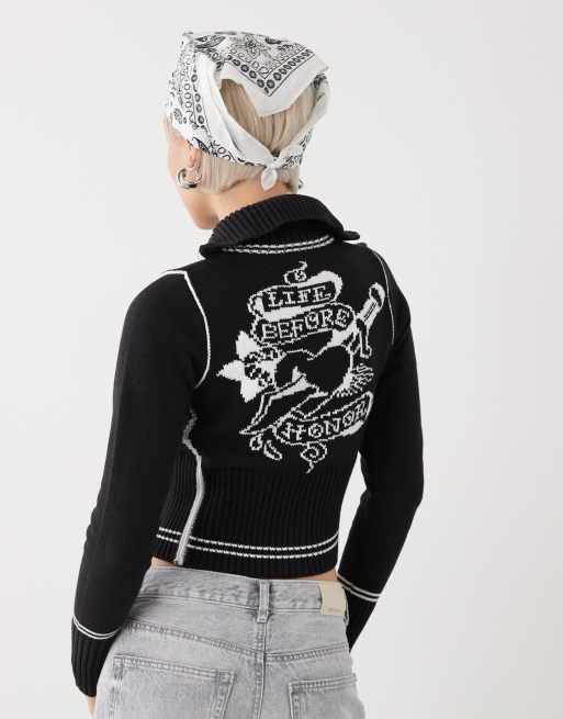 Ed Hardy life before knitted zip through jacket in black | ASOS