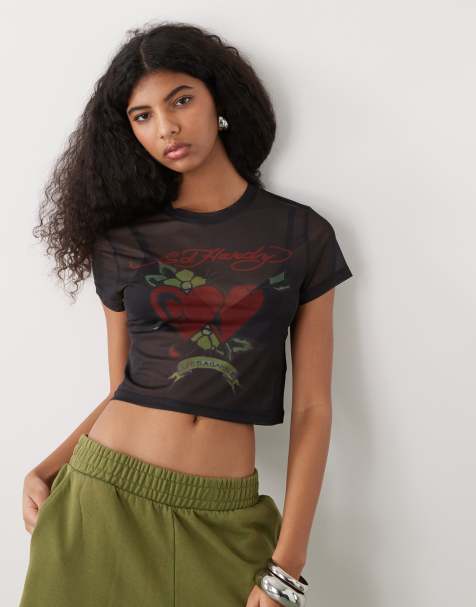 Ed Hardy life is a gamble mesh baby tee in black - view 1