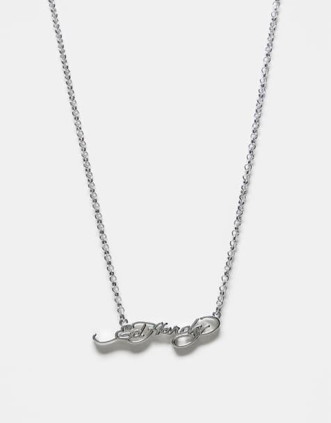 Ed Hardy logo chain necklace in silver - view 1
