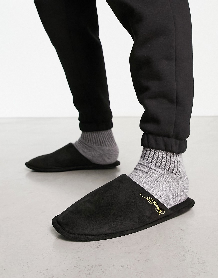 Ed Hardy Logo Mule Slippers In Black