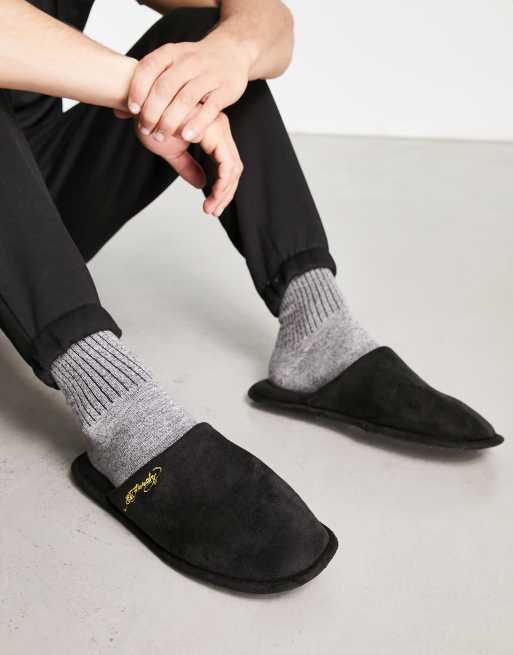 Black suede mule discount slippers