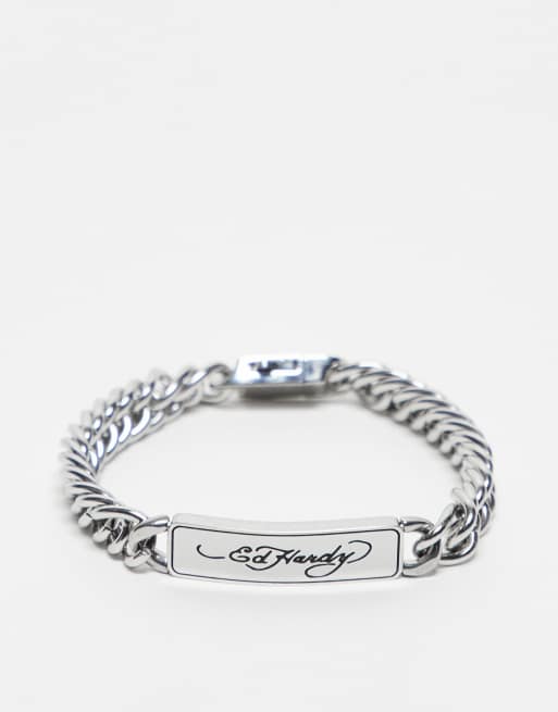 Ed Hardy logo stainless steel curb chain id bracelet 
