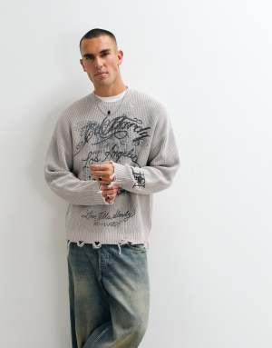 Ed Hardy los angelels crew neck jumper in grey