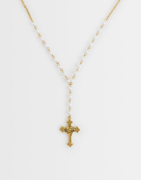 Ed Hardy Los Angeles cross pendant pearl necklace - view 1