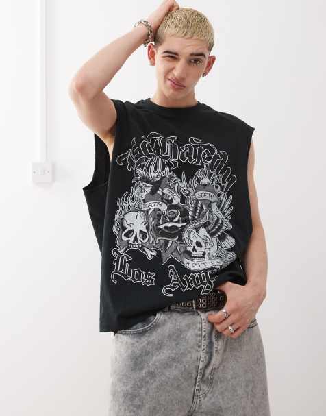 Ed Hardy Los Angeles graphic montage sleeveless t-shirt in black - view 1