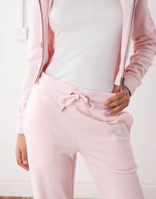 Ed Hardy love and thorns diamante velour joggers in pink co-ord, 5 of 5