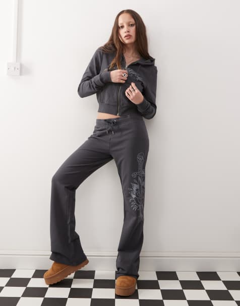 Ed Hardy love is mystery flared jogger in charcoal co-ord - view 1