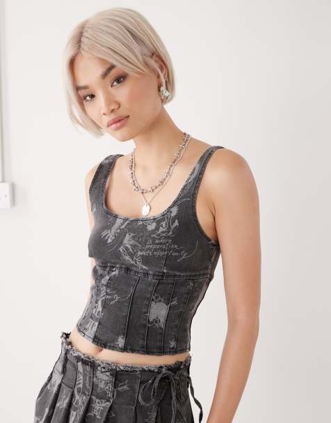 Ed Hardy love print corset top in black co-ord - view 1