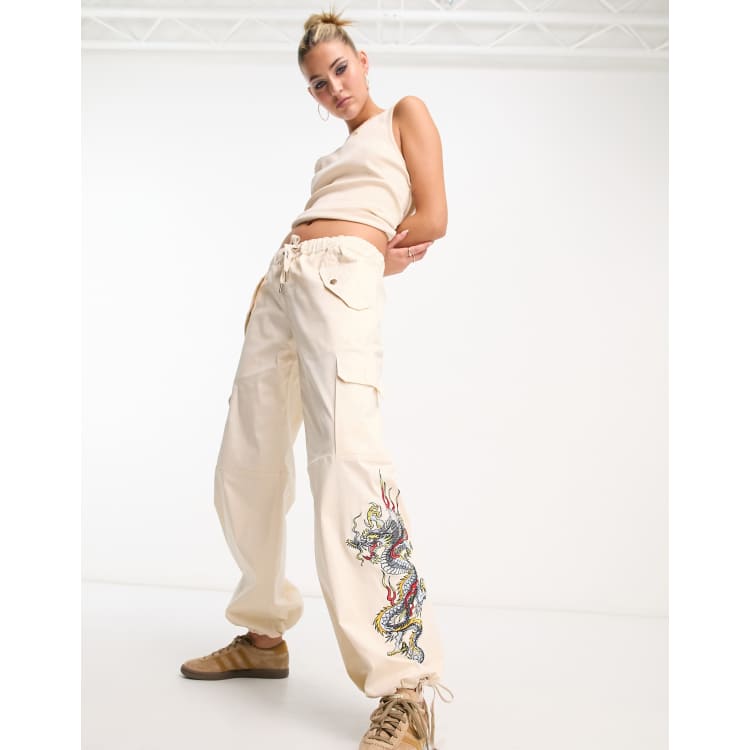 Ed Hardy low rise cargo trousers with dragon embroidery | ASOS