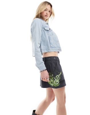 Ed Hardy micro twill cargo skirt with green dragon embroidery