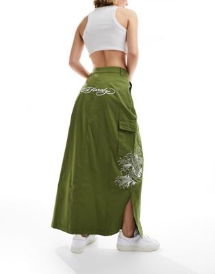 Ed Hardy midi cargo with koi wave embroidered skirt