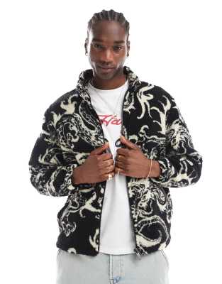 Ed Hardy mono graphic zip through fleece in black | ASOS