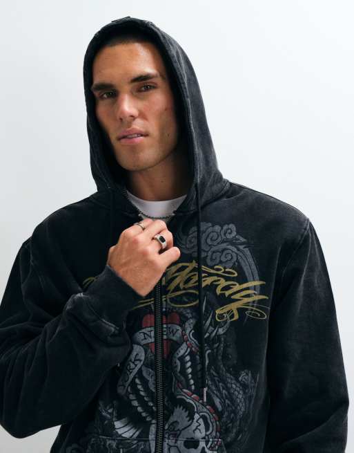 Ed Hardy new york afslappet hættetrøje med lynlås i sort, 2 af 5