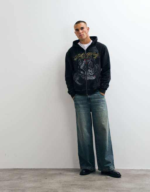 Ed Hardy new york afslappet hættetrøje med lynlås i sort, 3 af 5