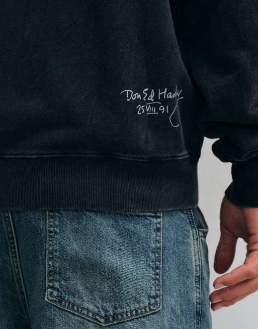 Ed Hardy New York sweat à capuche zippé décontracté noir, 5 de 5