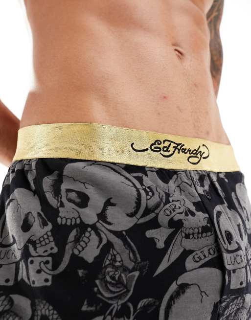 Ed Hardy Noster tattoo print lounge pants in black