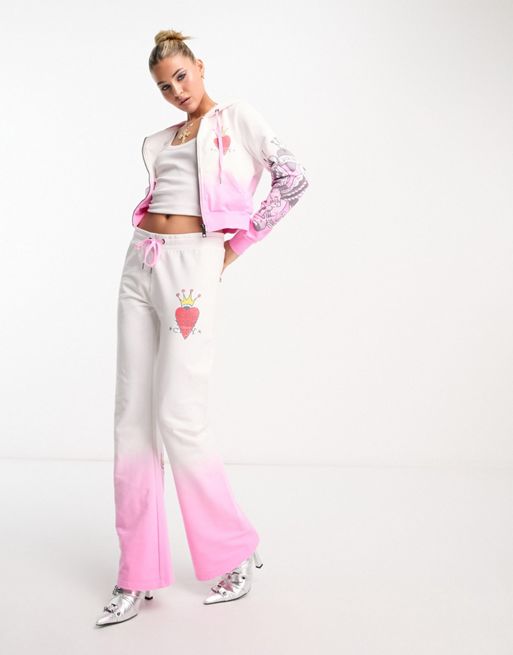 Ed Hardy NYC low rise flared sweat pants in ombre pink co-ord