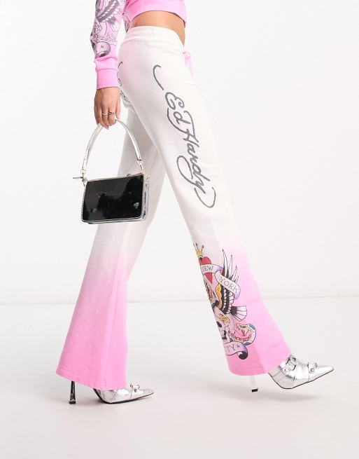 Ed Hardy NYC low rise flared sweat pants in ombre pink co-ord