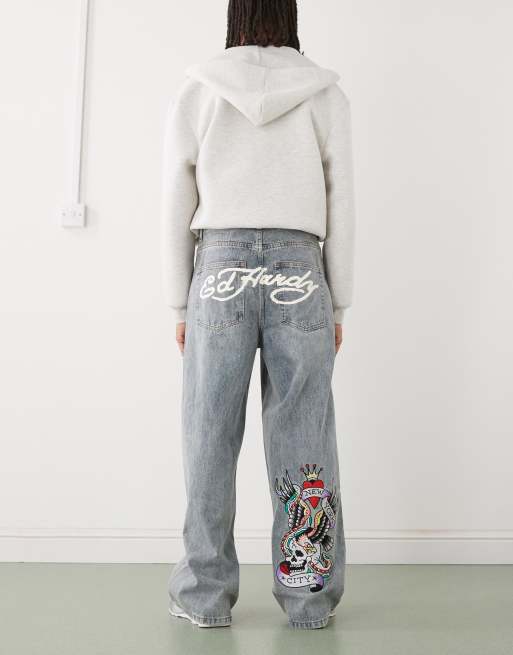 Ed Hardy NYC skull denim jeans in blue, 2 of 5