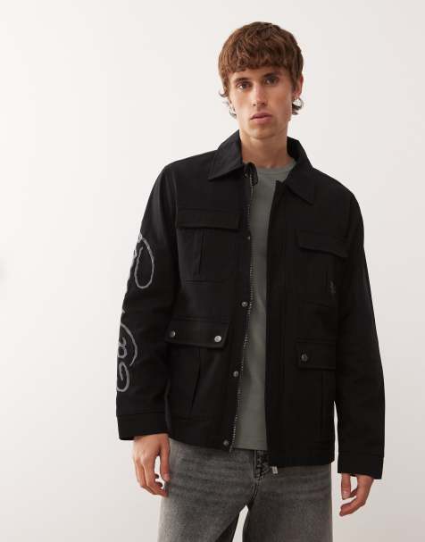 Ed Hardy outline dragon chore jacket in black - view 1