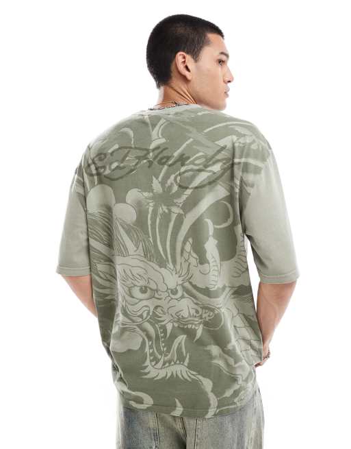 Ed Hardy overdye print relaxed t-shirt in green