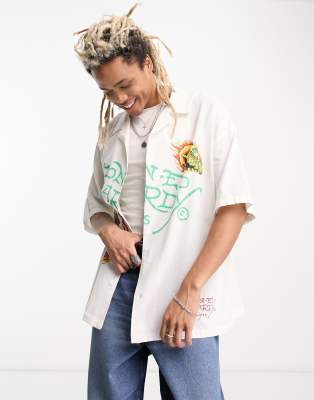 Ed Hardy Ed Hardy oversized boxy shirt with rose-rider camp graphic-White