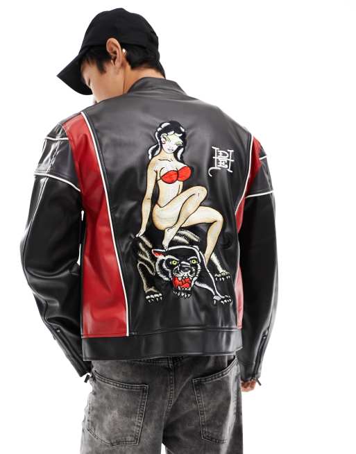 Leather jacket with back print hotsell