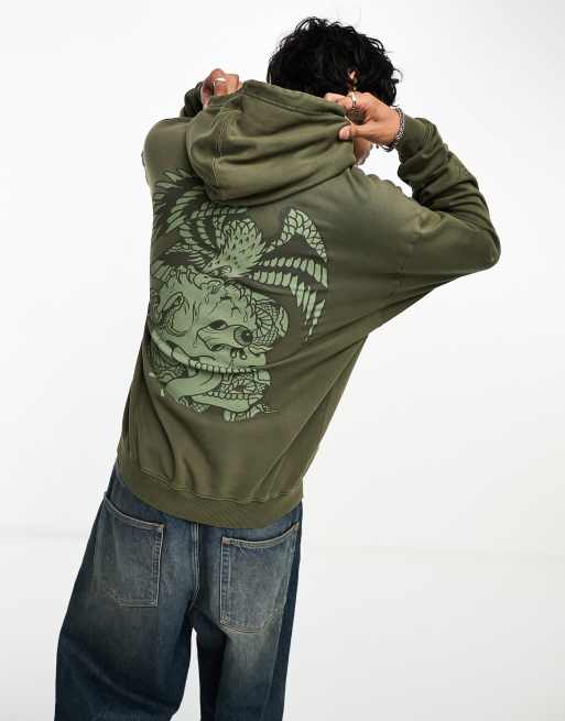 Ed Hardy oversized hoodie in washed khaki with eagle graphic