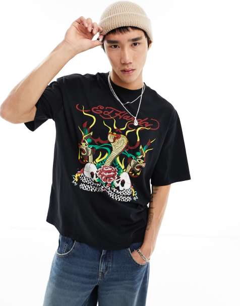 Ed Hardy oversized washed t-shirt with cobra graphic