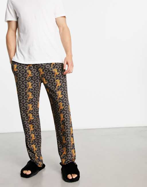 Ed Hardy - Pantaloni del pigiama in jacquard color oro con fascia in vita nera 