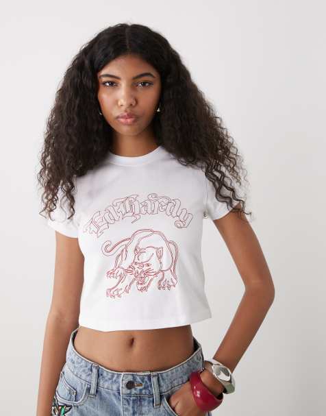 Ed Hardy panther embroidered baby tee in white - view 1