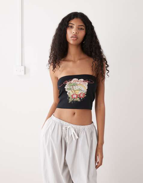 Ed Hardy paradise tattoo bandeau in black - view 1