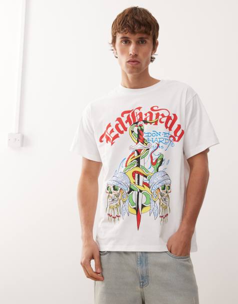 Ed Hardy pirate skull and snake short sleeve t-shirt in white - view 1