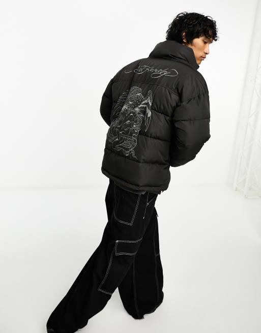 Ed Hardy puffer jacket in soft touch with embroidered logo back | ASOS