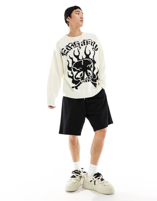Ed Hardy - Pull en maille jacquard avec motif crâne et logo gothique contrastant, 4 de 4