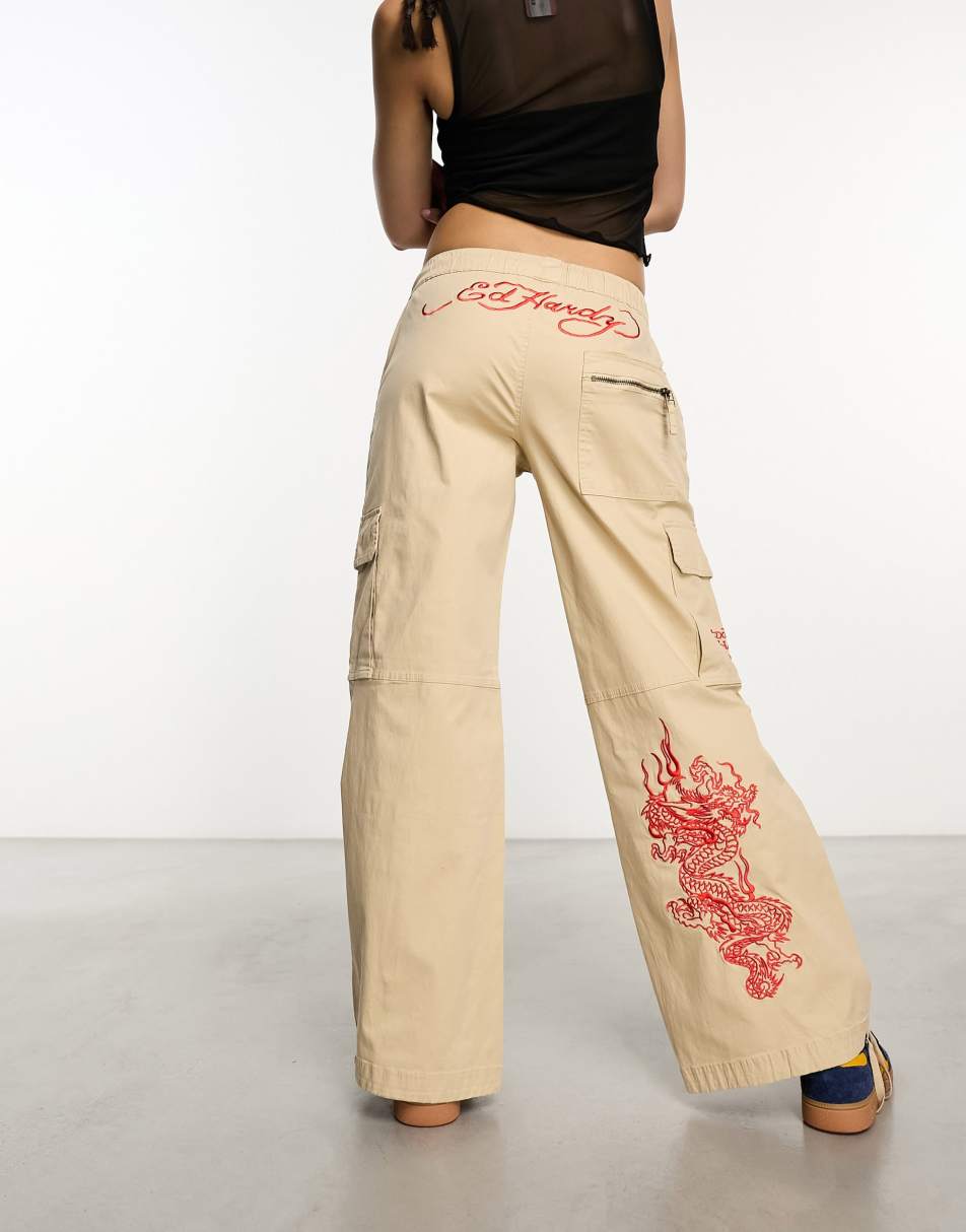 Loose Fit Cargo Trousers Red