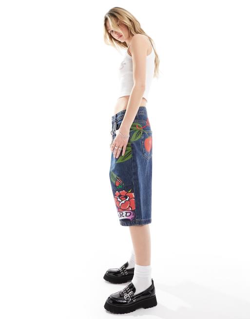 Ed Hardy relaxed skater longline denim shorts with peachy bum